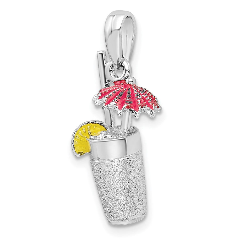 Sterling Silver Rhodium-plated 3D Enameled Cocktail Drink Pendant