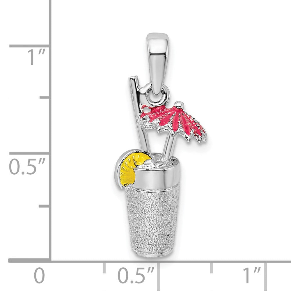 Sterling Silver Rhodium-plated 3D Enameled Cocktail Drink Pendant