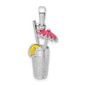 Sterling Silver Rhodium-plated 3D Enameled Cocktail Drink Pendant