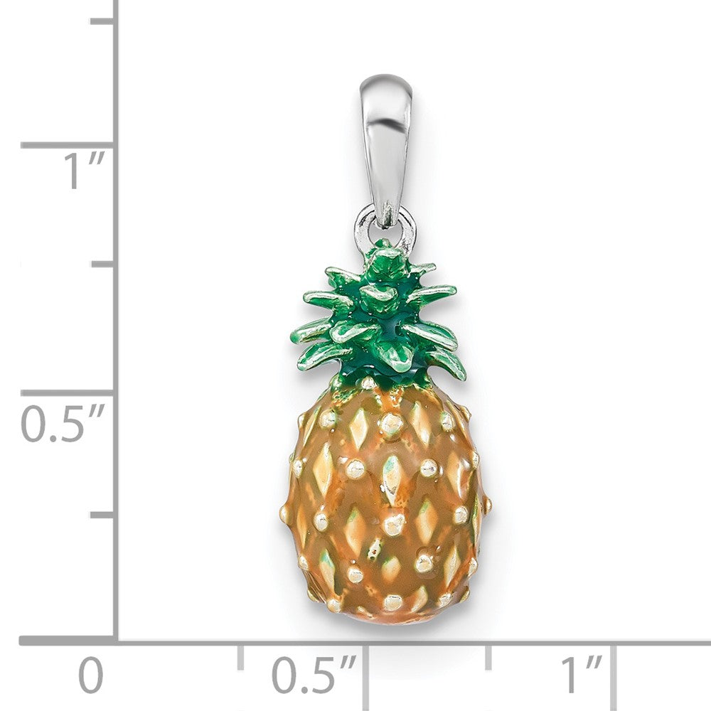 Sterling Silver Rhod-plated Polished 3D Enameled Pineapple Pendant