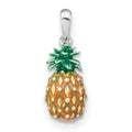 Sterling Silver Rhod-plated Polished 3D Enameled Pineapple Pendant