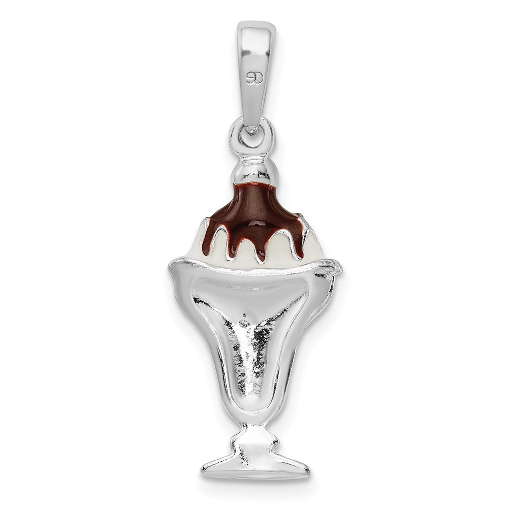 Sterling Silver Rhodium-plated Enameled Chocolate Sundae Pendant