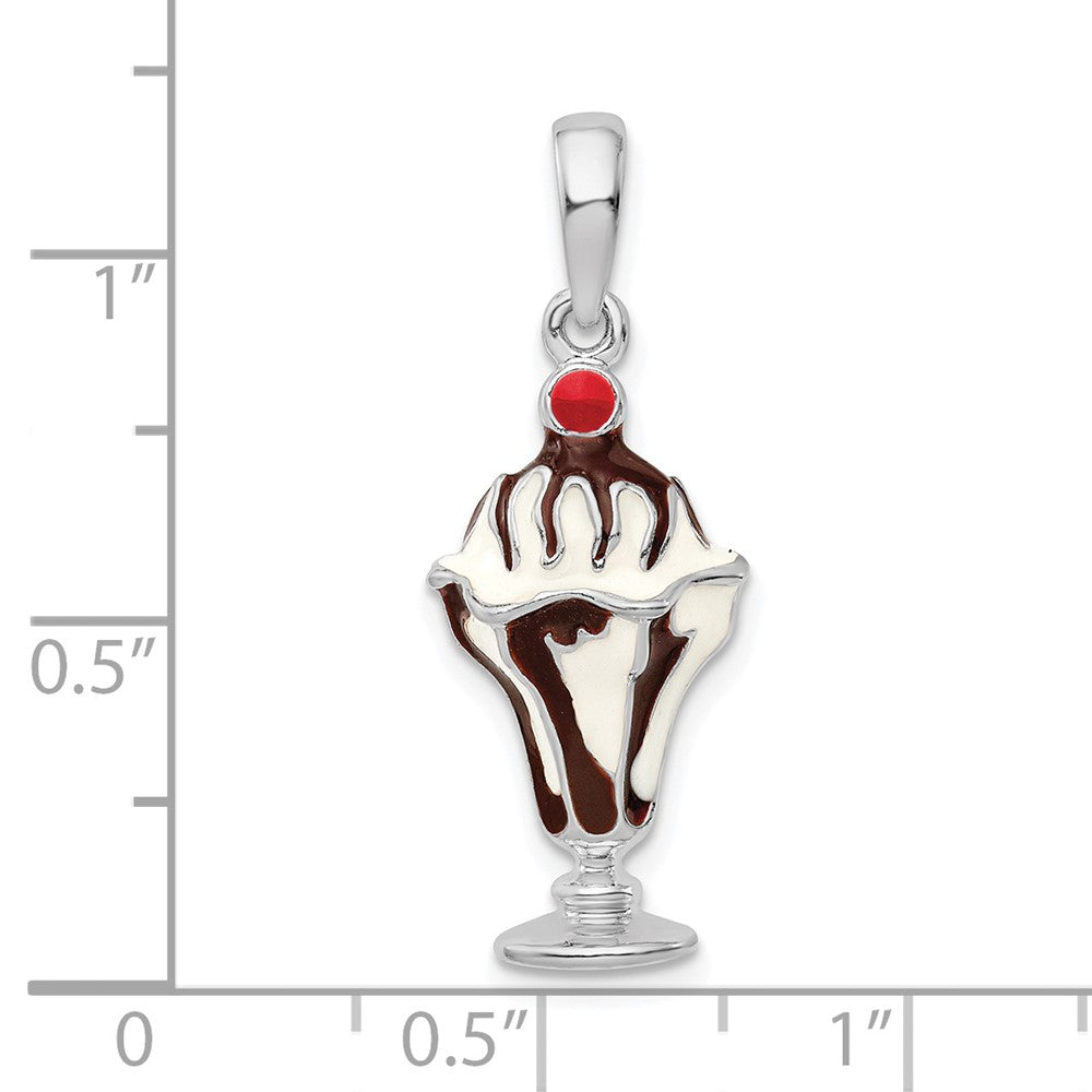 Sterling Silver Rhodium-plated Enameled Chocolate Sundae Pendant