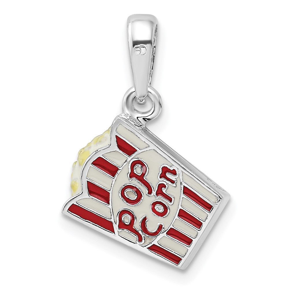 Sterling Silver Rhodium-plated 3D Enameled Bag of Popcorn Pendant