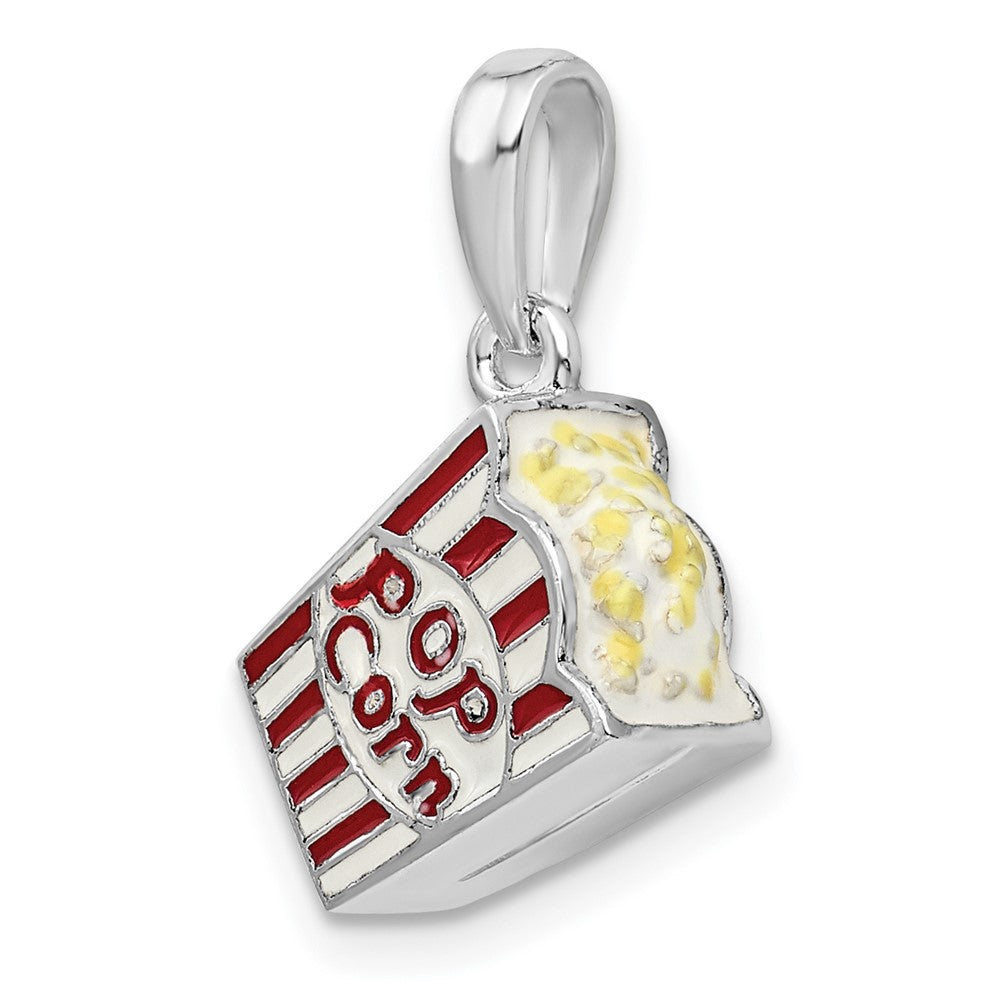 Sterling Silver Rhodium-plated 3D Enameled Bag of Popcorn Pendant