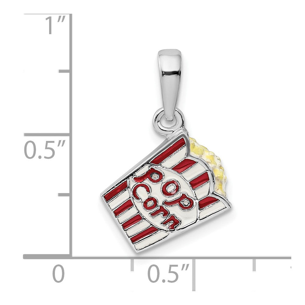 Sterling Silver Rhodium-plated 3D Enameled Bag of Popcorn Pendant