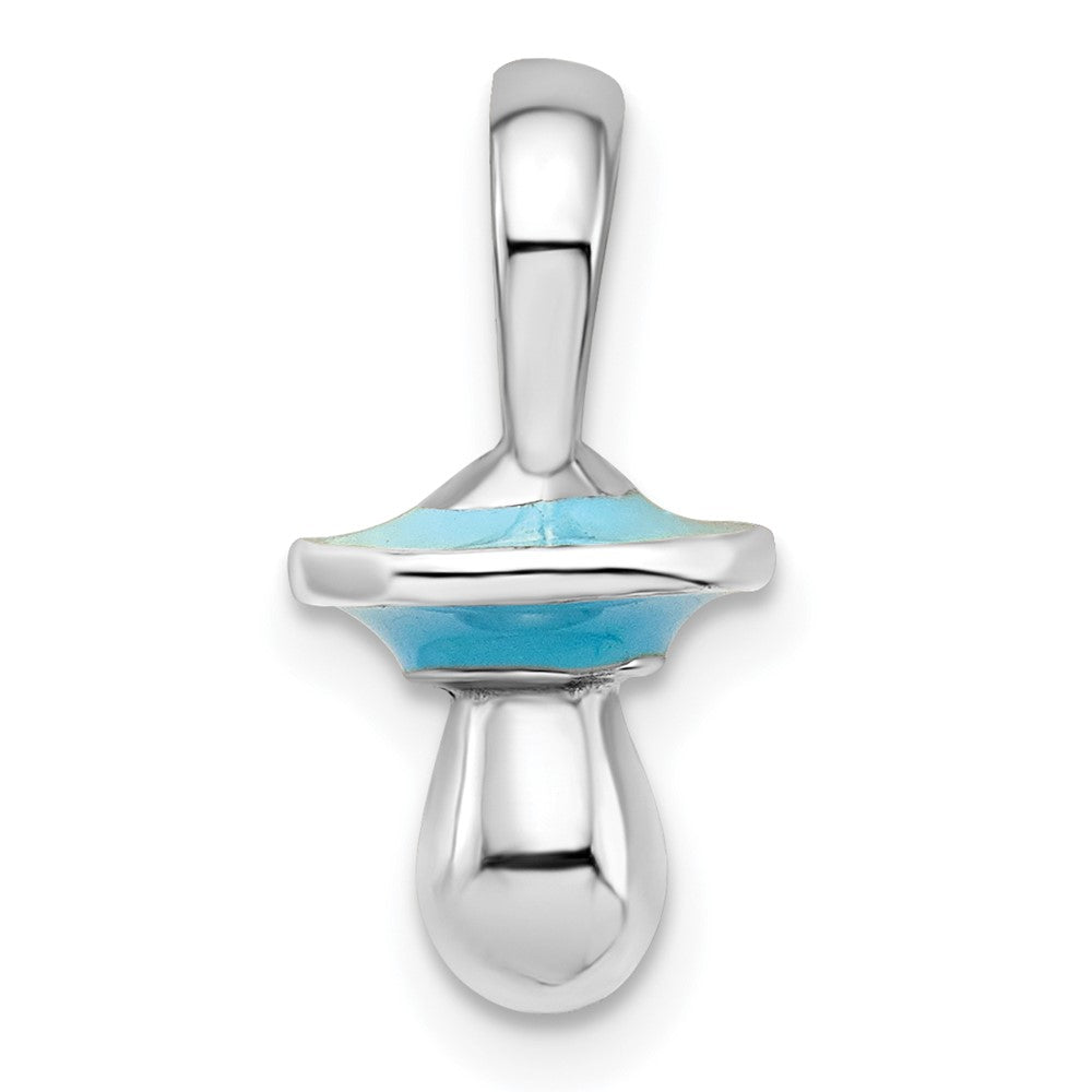 Sterling Silver Rhodium-plated 3D Blue Enameled Pacifier Pendant