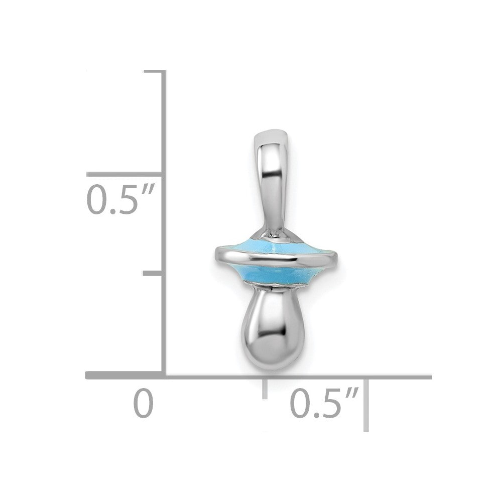 Sterling Silver Rhodium-plated 3D Blue Enameled Pacifier Pendant