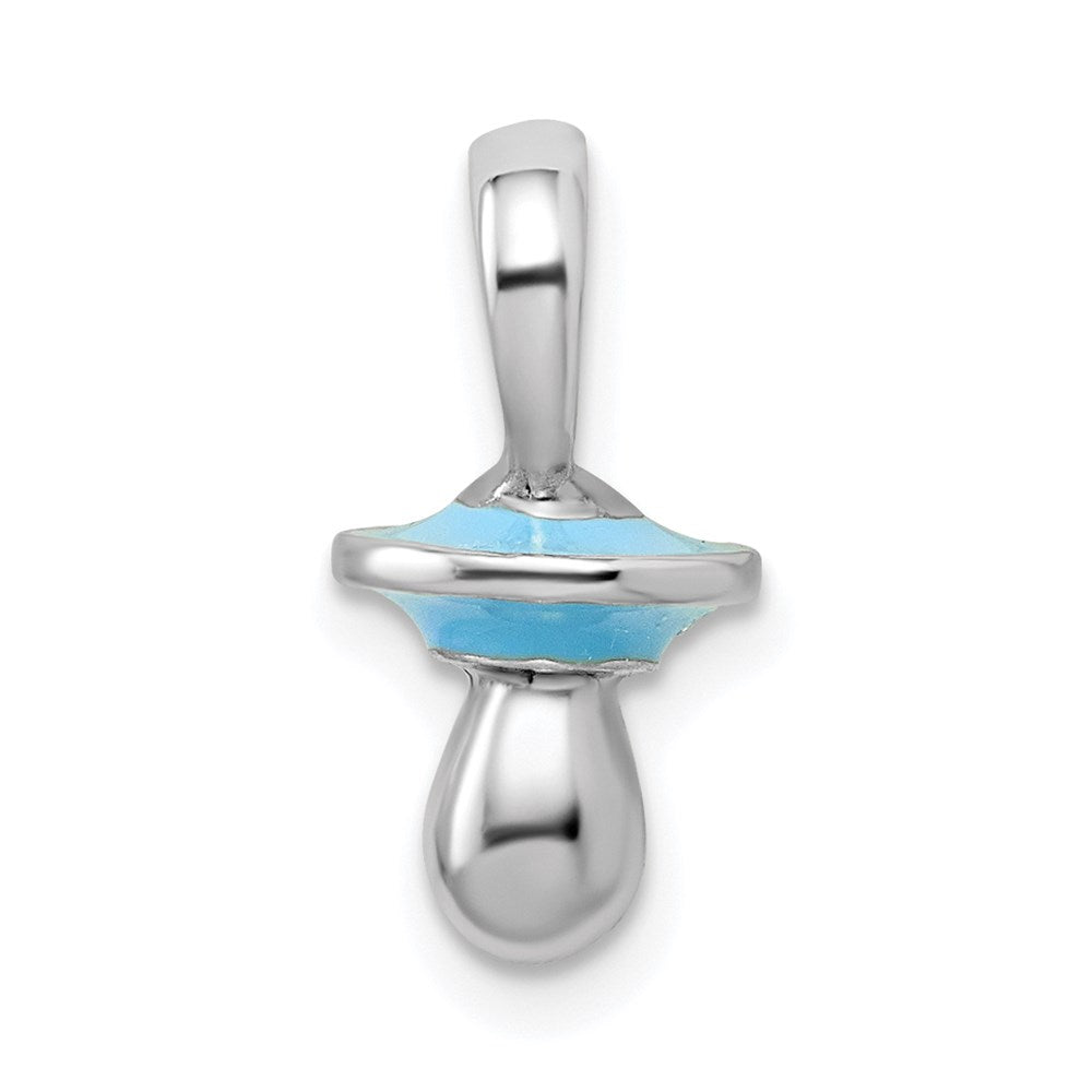 Sterling Silver Rhodium-plated 3D Blue Enameled Pacifier Pendant