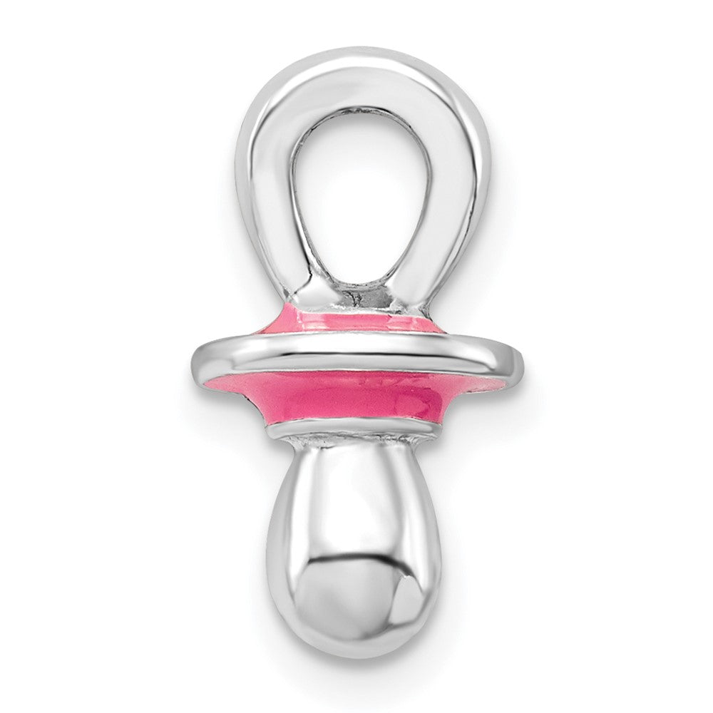 Sterling Silver Rhodium-plated 3D Pink Enameled Pacifier Pendant
