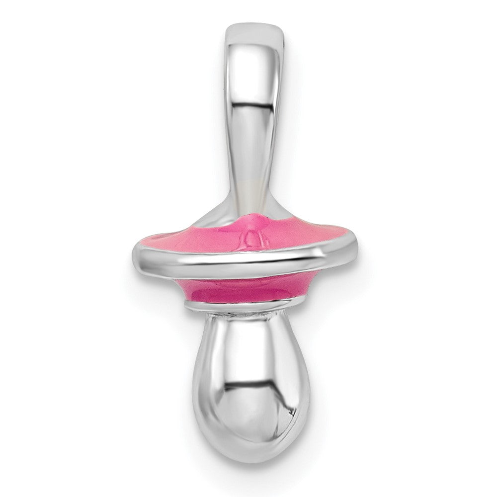 Sterling Silver Rhodium-plated 3D Pink Enameled Pacifier Pendant