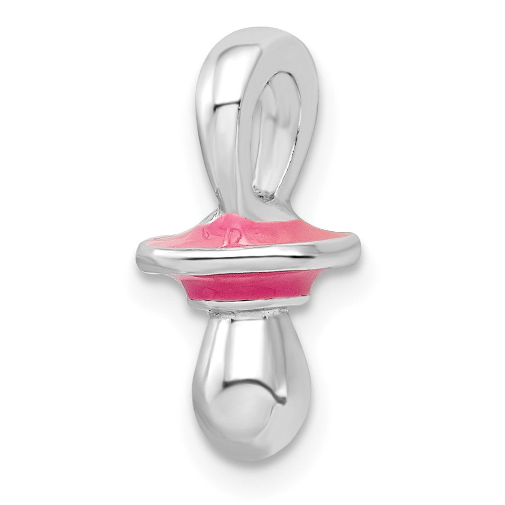 Sterling Silver Rhodium-plated 3D Pink Enameled Pacifier Pendant
