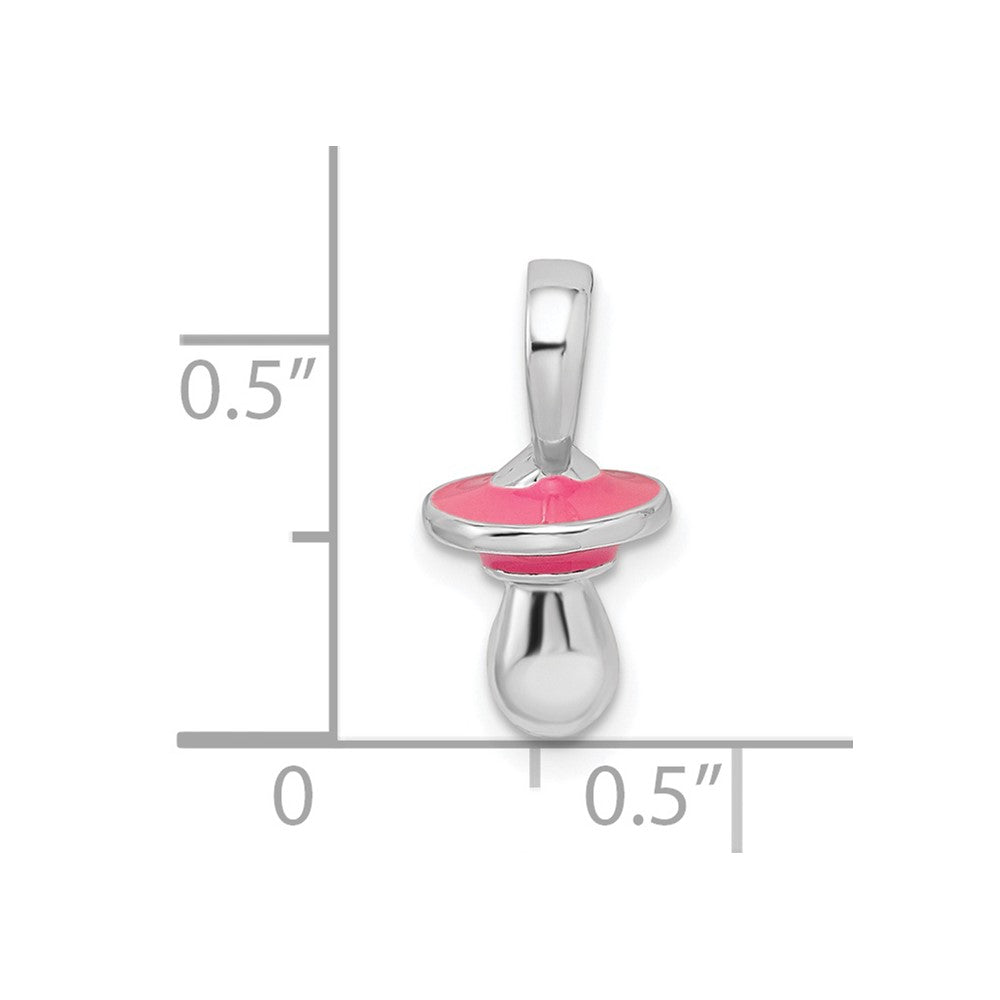 Sterling Silver Rhodium-plated 3D Pink Enameled Pacifier Pendant
