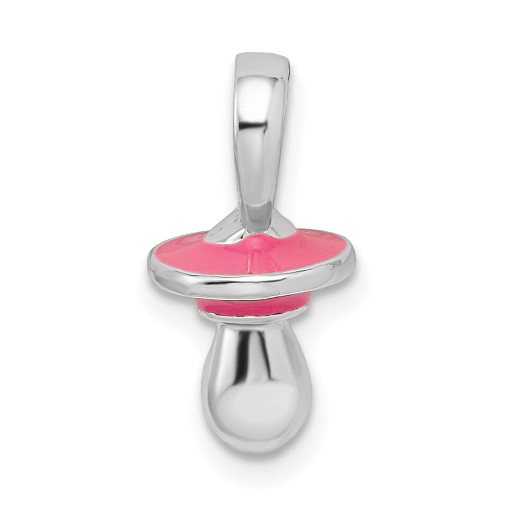 Sterling Silver Rhodium-plated 3D Pink Enameled Pacifier Pendant