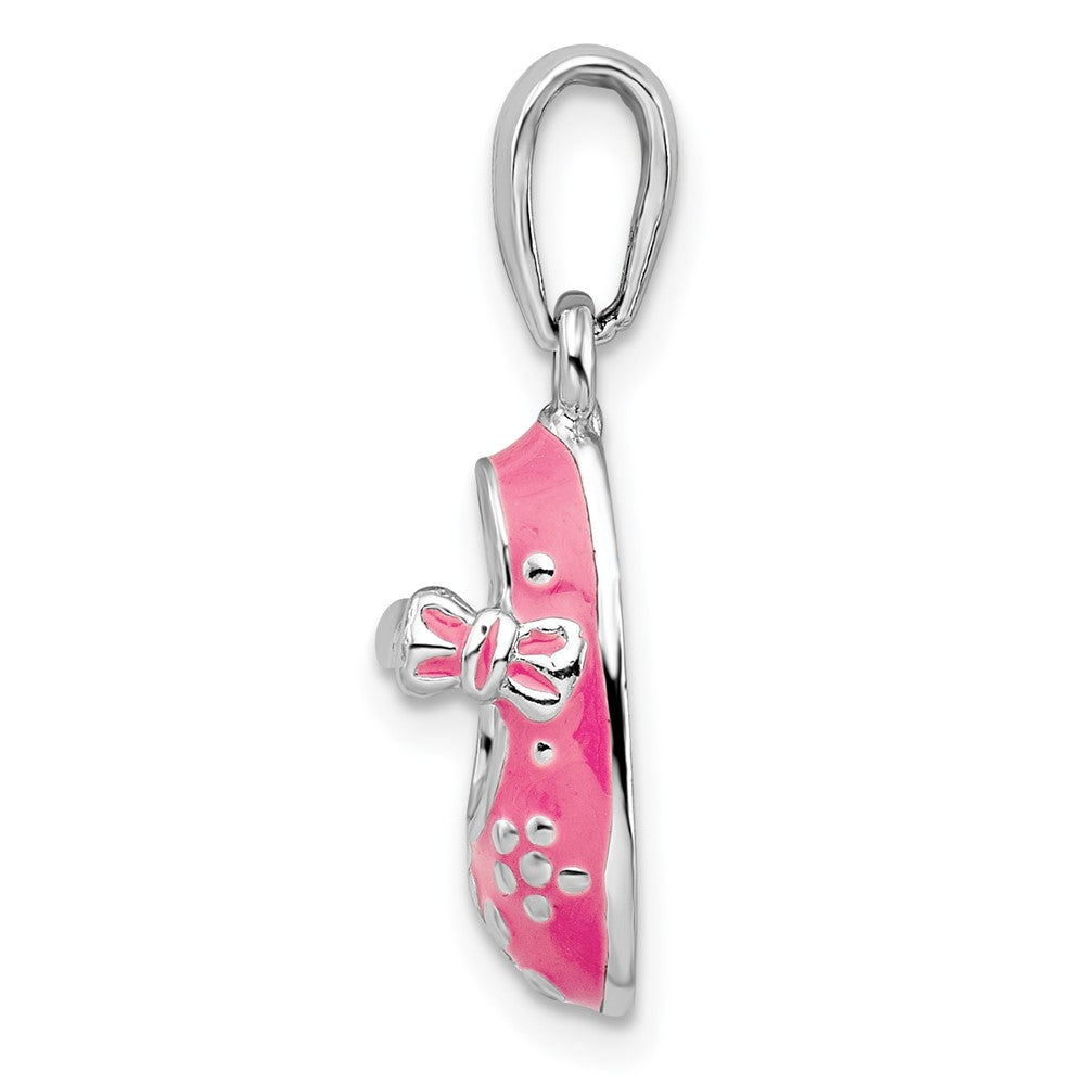 Sterling Silver Rhodium-plated 3D Pink Enameled Baby Shoe Pendant