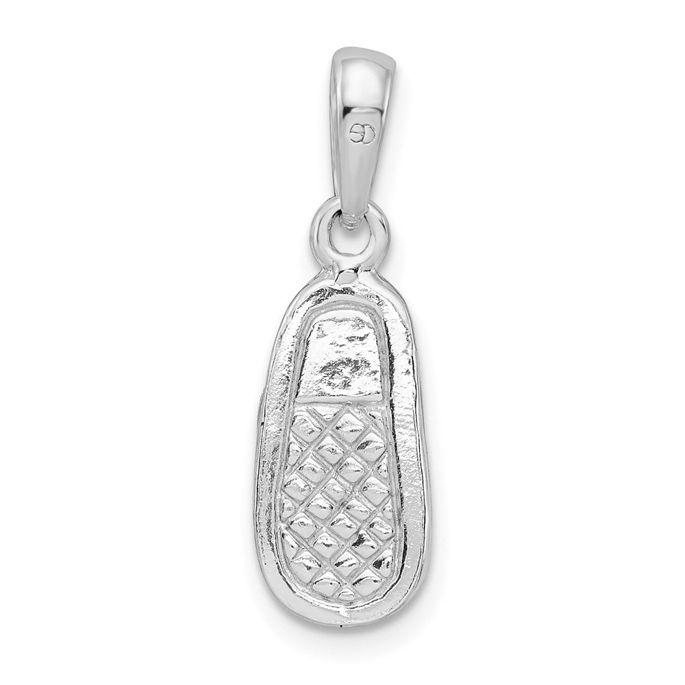 Sterling Silver Rhodium-plated 3D Pink Enameled Baby Shoe Pendant
