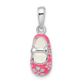 Sterling Silver Rhodium-plated 3D Pink Enameled Baby Shoe Pendant