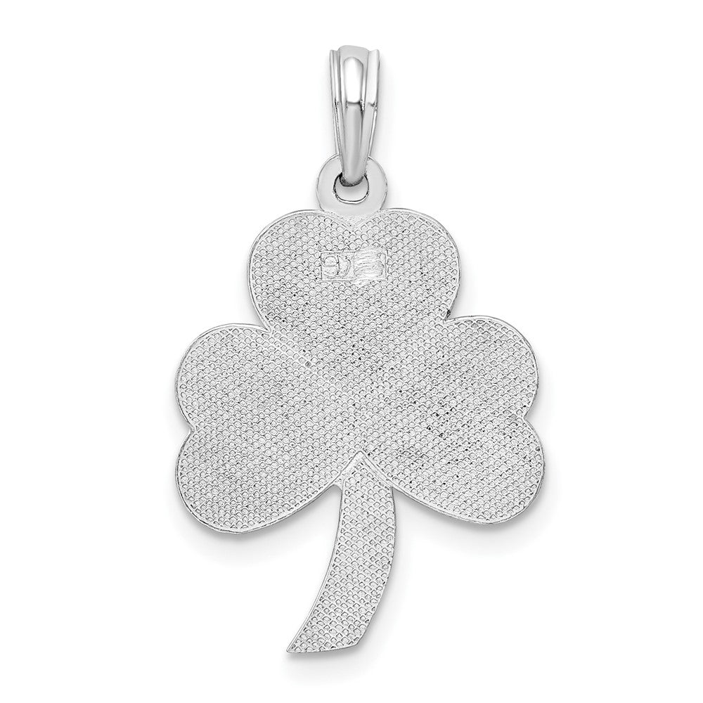 Sterling Silver Rhodium-plated Polished Enameled Shamrock Pendant