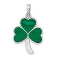 Sterling Silver Rhodium-plated Polished Enameled Shamrock Pendant
