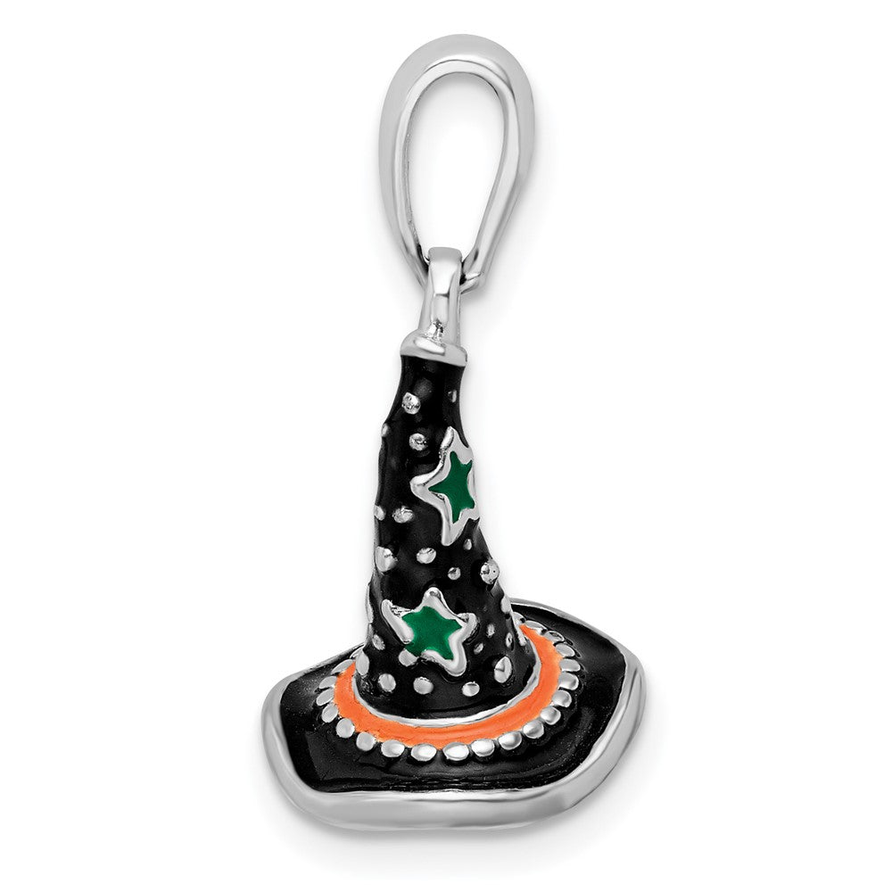 Sterling Silver Rhodium-plated Polished 3D Enameled Witch Hat Pendant