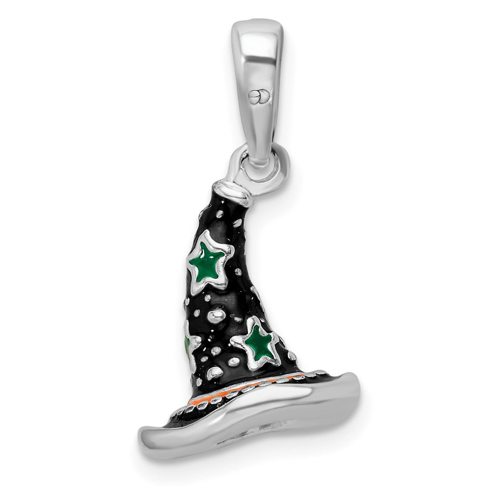 Sterling Silver Rhodium-plated Polished 3D Enameled Witch Hat Pendant