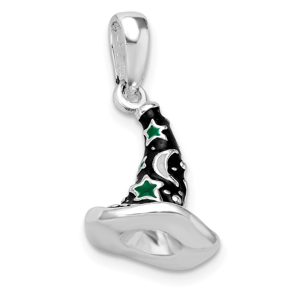 Sterling Silver Rhodium-plated Polished 3D Enameled Witch Hat Pendant