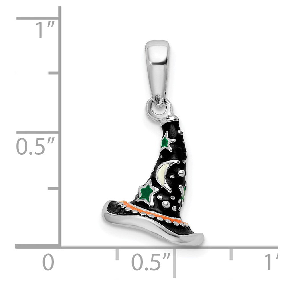 Sterling Silver Rhodium-plated Polished 3D Enameled Witch Hat Pendant