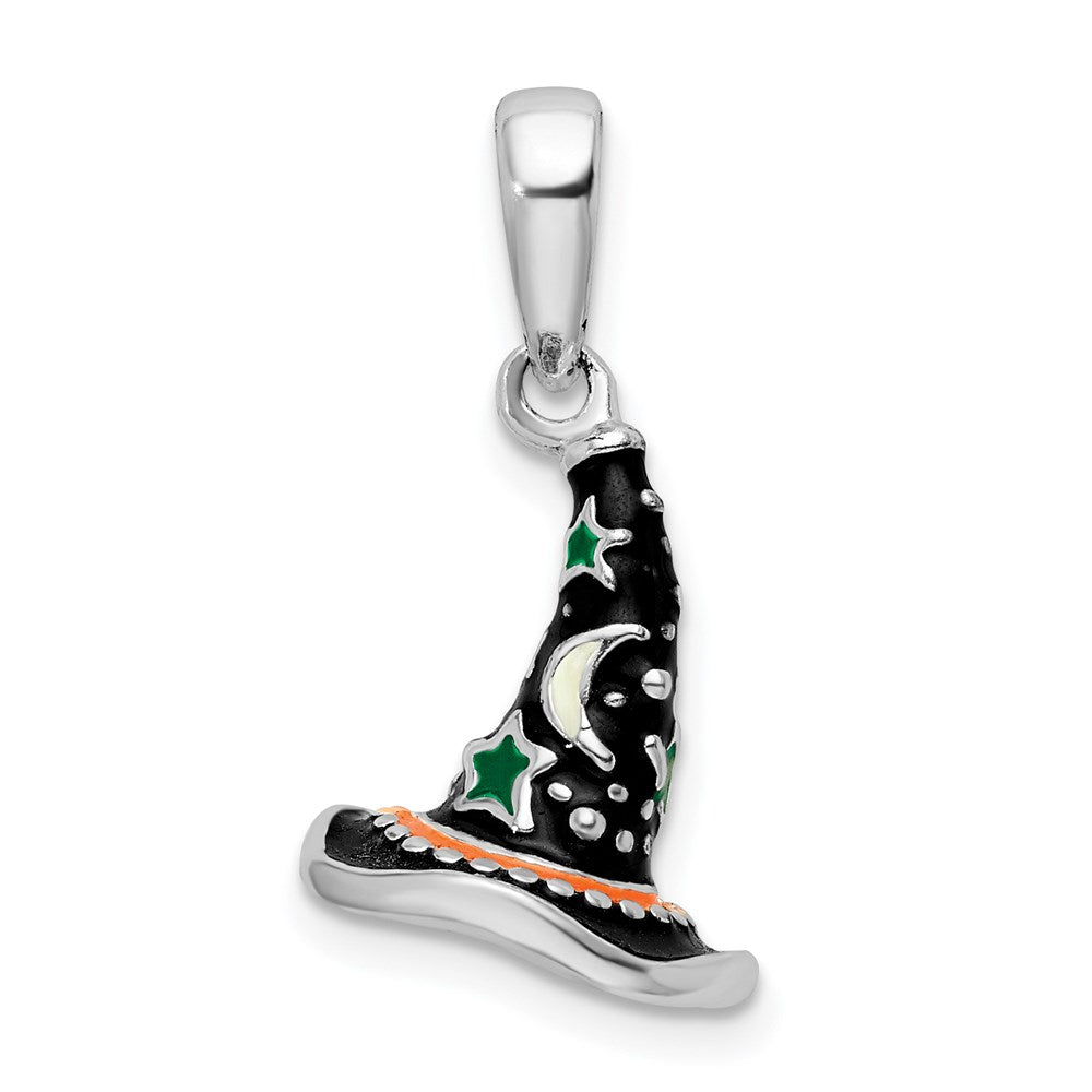 Sterling Silver Rhodium-plated Polished 3D Enameled Witch Hat Pendant