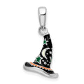 Sterling Silver Rhodium-plated Polished 3D Enameled Witch Hat Pendant