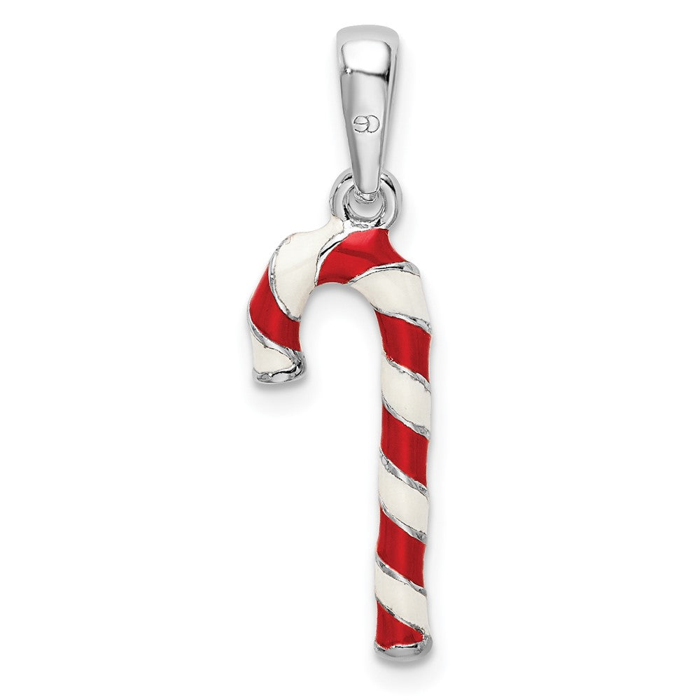 Sterling Silver Rhodium-plated 3D Enameled Candy Cane Pendant