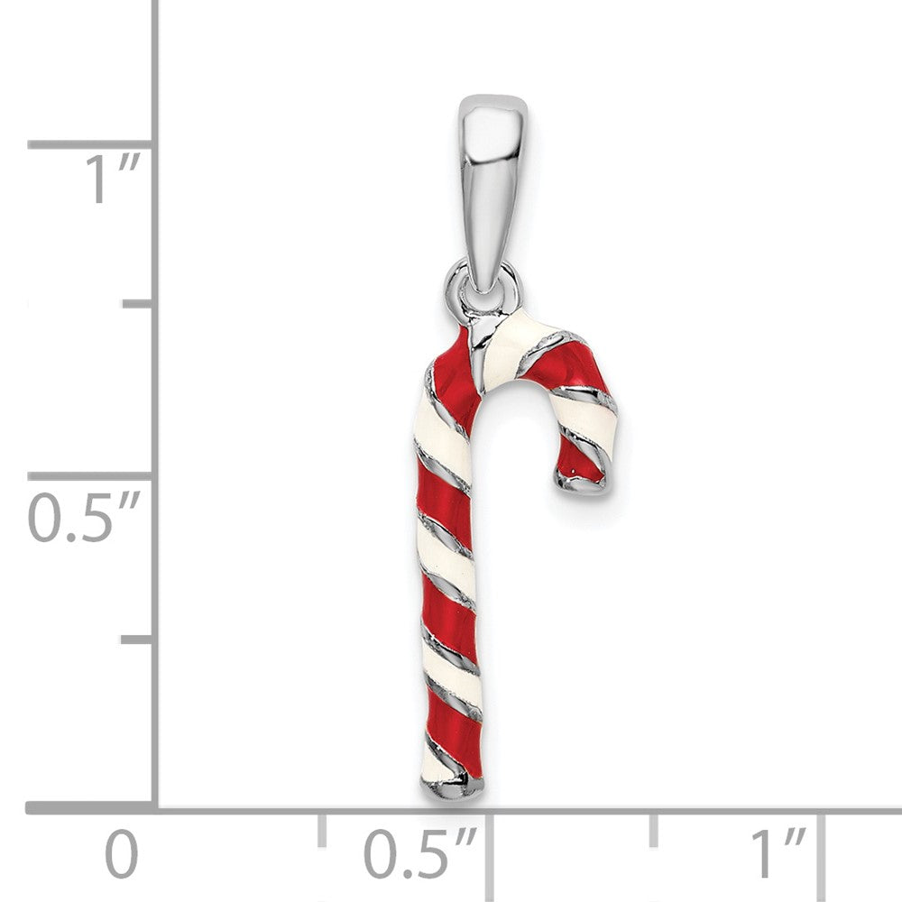Sterling Silver Rhodium-plated 3D Enameled Candy Cane Pendant