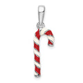 Sterling Silver Rhodium-plated 3D Enameled Candy Cane Pendant