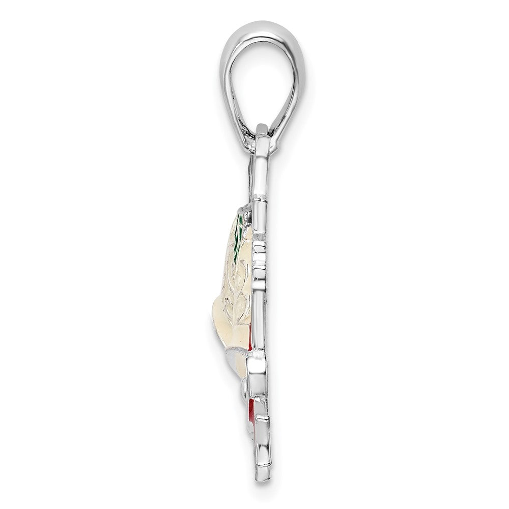 Sterling Silver Rhodium-plated Polished Enameled Bells/Holly Pendant
