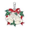 Sterling Silver Rhodium-plated Polished Enameled Bells/Holly Pendant