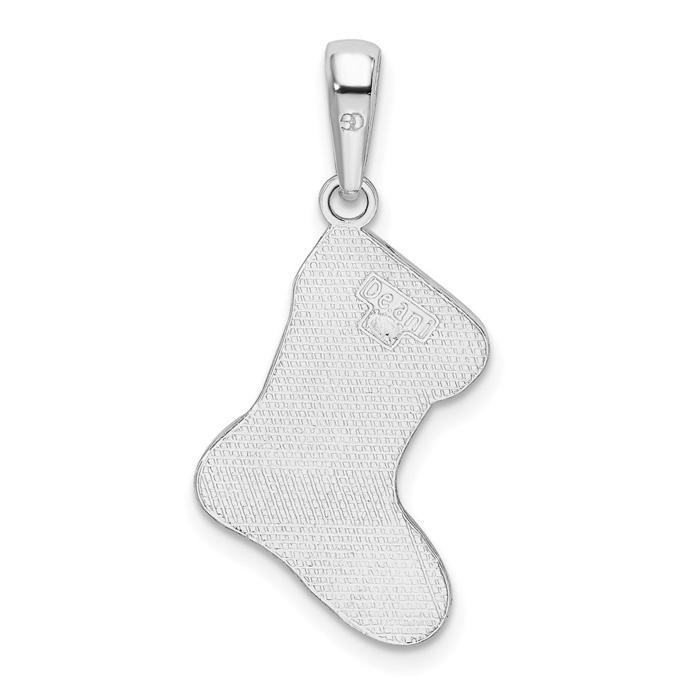 Sterling Silver Rhodium-plated Enameled HO HO HO Stocking Pendant