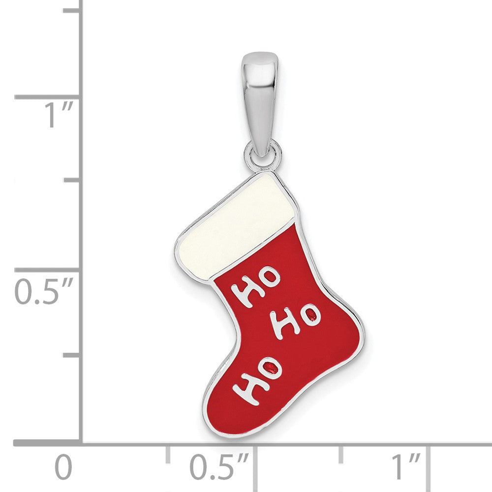 Sterling Silver Rhodium-plated Enameled HO HO HO Stocking Pendant