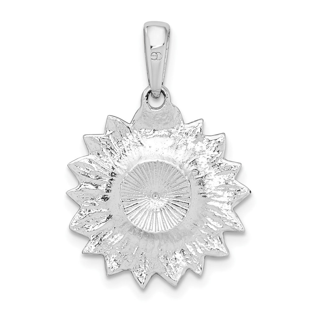 Sterling Silver Rhodium-plated Polished Enameled Sunflower Pendant