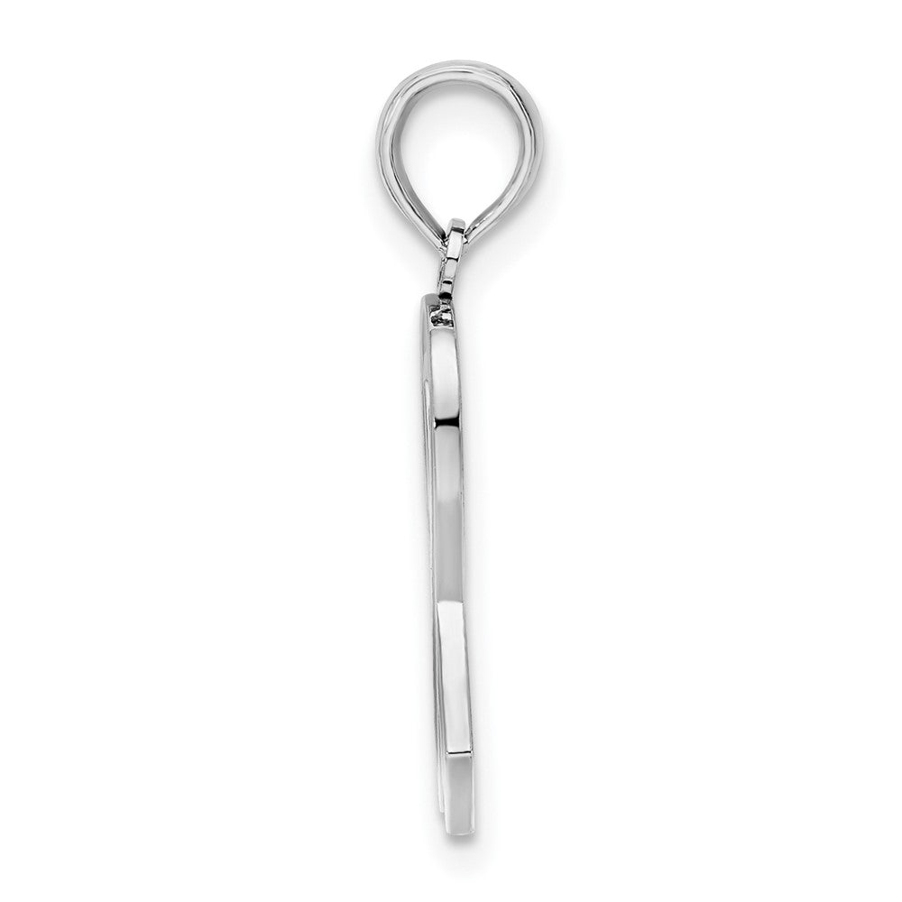 Sterling Silver Rhodium-plated Polished Enameled Pink Ribbon Pendant