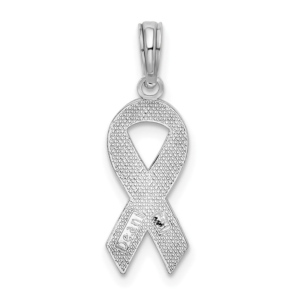 Sterling Silver Rhodium-plated Polished Enameled Pink Ribbon Pendant