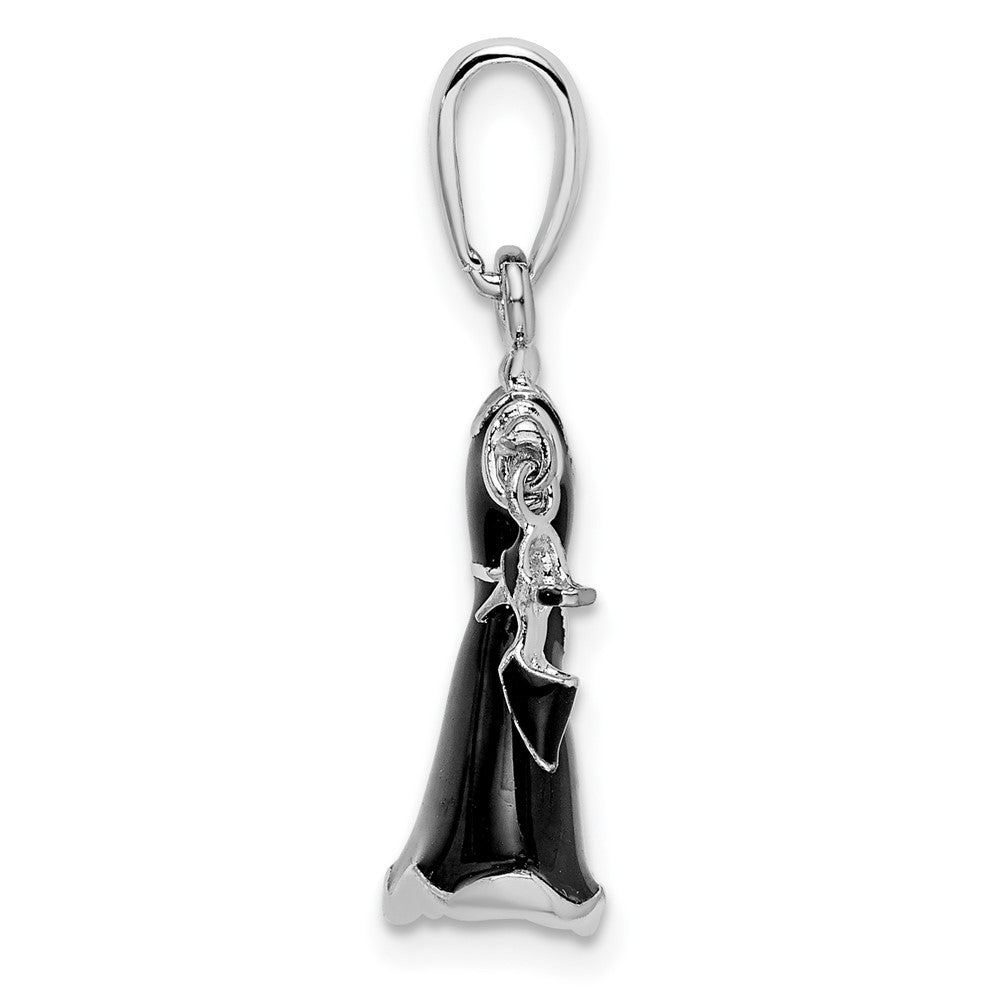 Sterling Silver Rhodium-plated 3D Enameled Black Dress and Shoe Pendant
