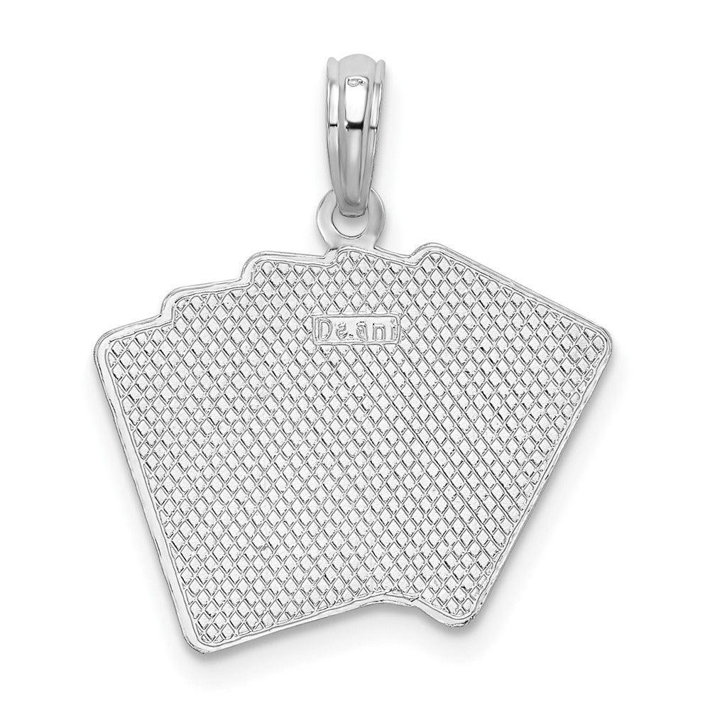 Sterling Silver Rhodium-plated Enameled Cards Royal Flush Pendant