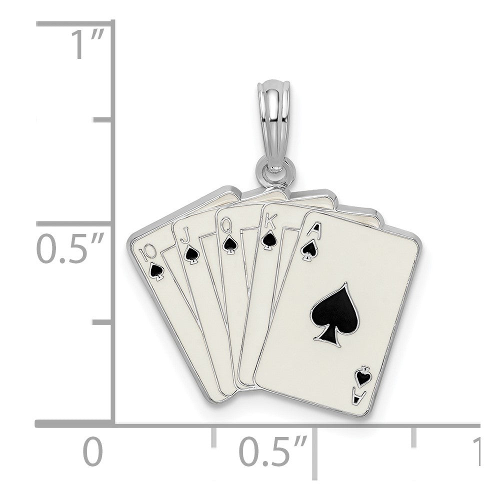 Sterling Silver Rhodium-plated Enameled Cards Royal Flush Pendant