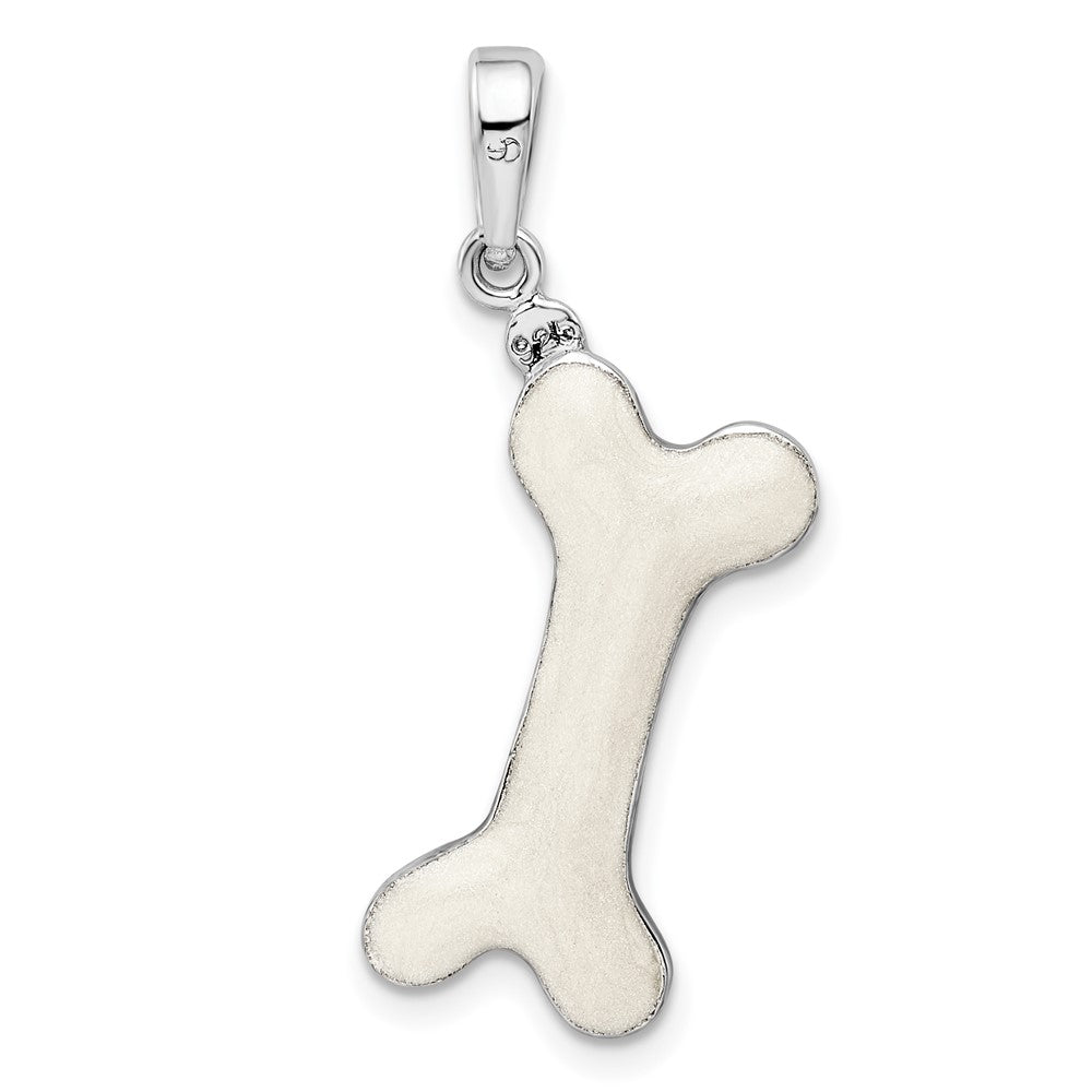 Sterling Silver Rhodium-plated Polished 3D Enameled Dog Bone Pendant