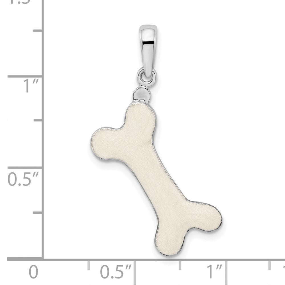 Sterling Silver Rhodium-plated Polished 3D Enameled Dog Bone Pendant