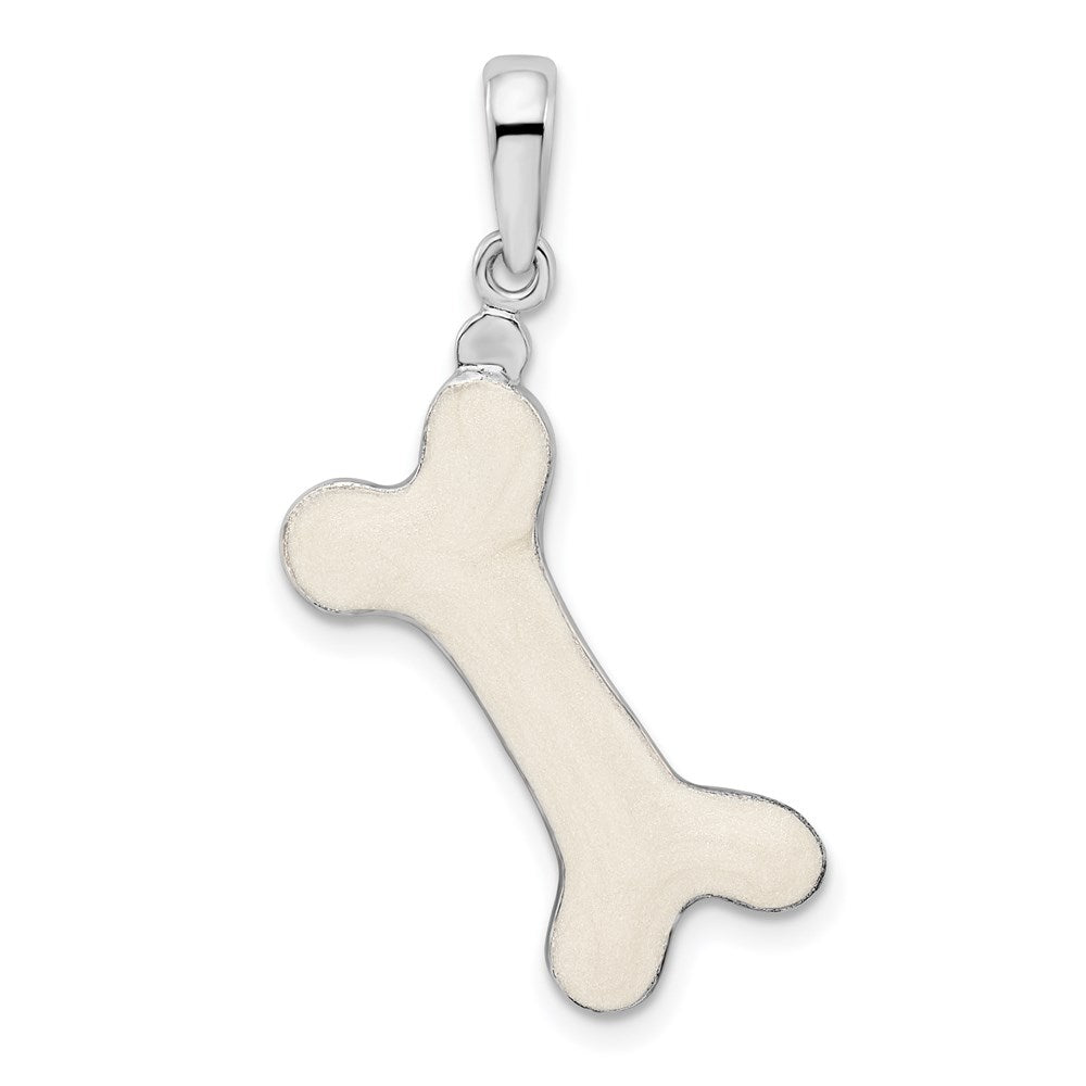 Sterling Silver Rhodium-plated Polished 3D Enameled Dog Bone Pendant