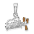 Sterling Silver Rhodium-plated Polished 3D Enameled Golf Bag Pendant