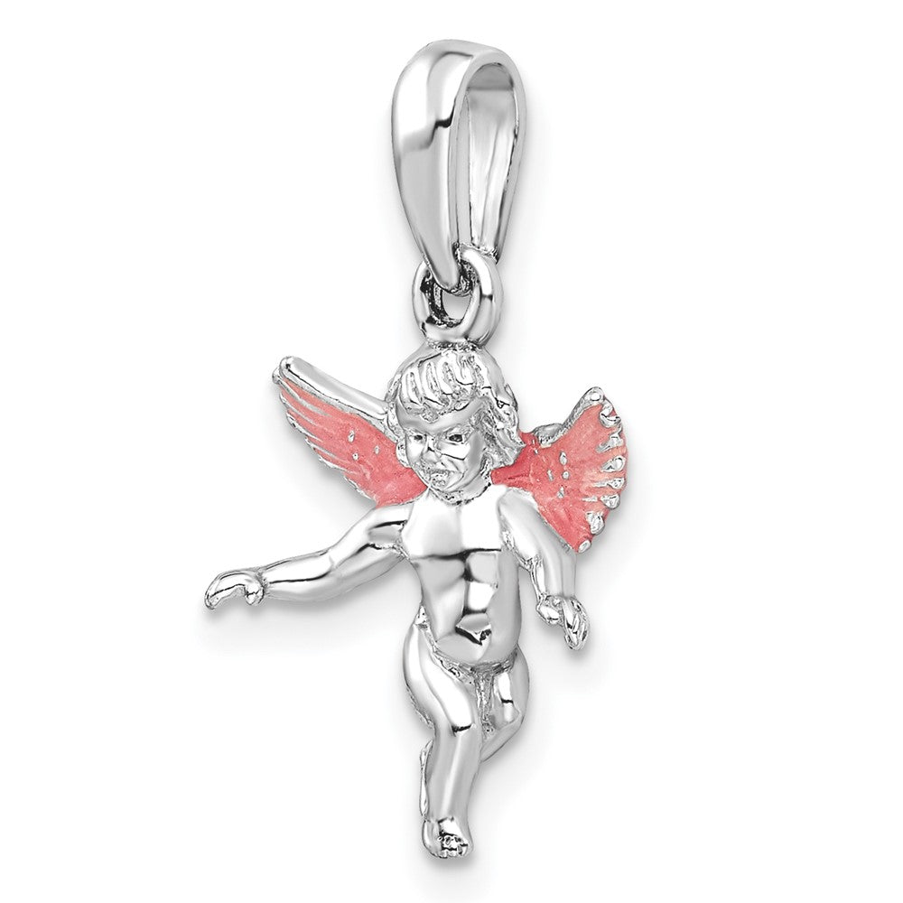 Sterling Silver Rhodium-plated Polished 3D Enameled Angel Pendant