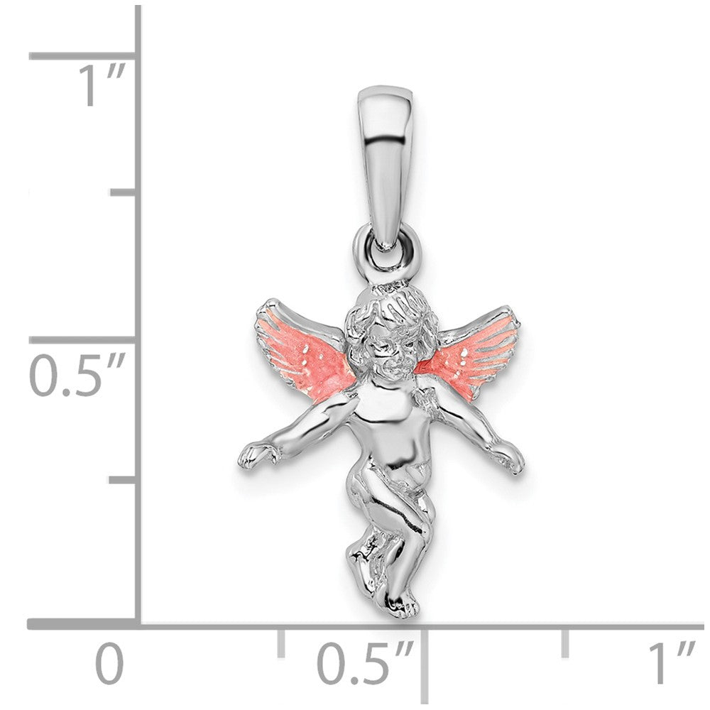 Sterling Silver Rhodium-plated Polished 3D Enameled Angel Pendant