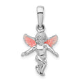 Sterling Silver Rhodium-plated Polished 3D Enameled Angel Pendant