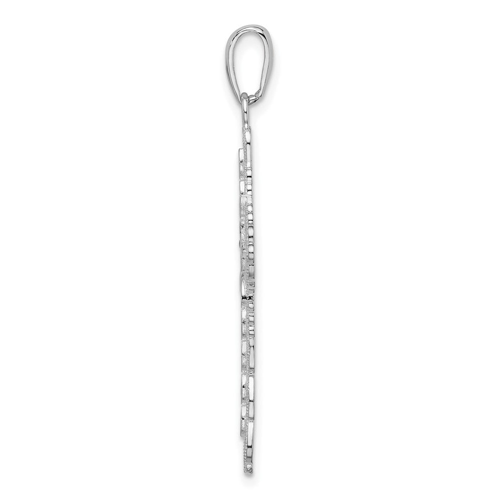 Sterling Silver Rhodium-plated Polished Enameled Filigree Cross Pendant